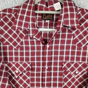 Plains Western Wear Shirt Mens Large Red Plaid Pearl Snap Cowboy Rodeo Pockets